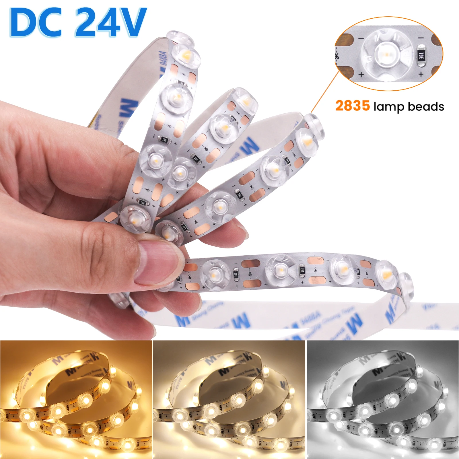 

24V High Brightness LED Strip With Diffuse Reflective Lens Wall Washing Lamp 2835 48LEDs/m Flexible LED Tape For TV Backlight