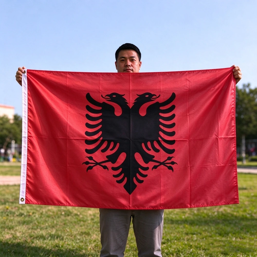 Albania National Flag 90x150CM Red Black Double Headed Eagle Banner Polyester Hanging Flag For Home Party Wall Decoration