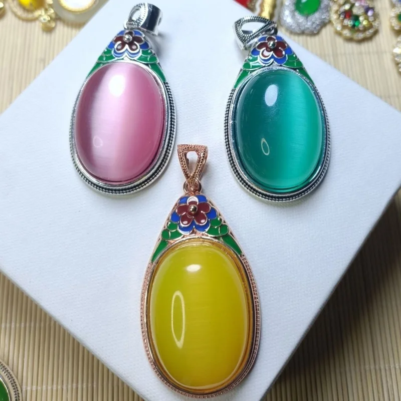 Wholesale Inlaid Opal Emperor Green Pink Yellow Water Drop Pendant Large More than Big Diamond Men's and Women's Sweaters Pendan