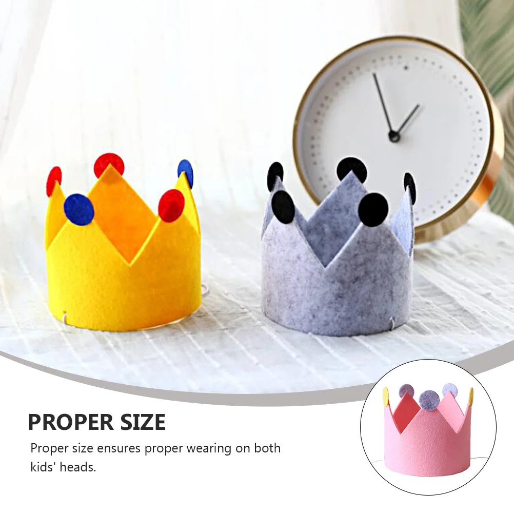 

3Pcs Party Hats Birthday Crown Felt Headwear Adorable Party Props Birthday Hat Crown