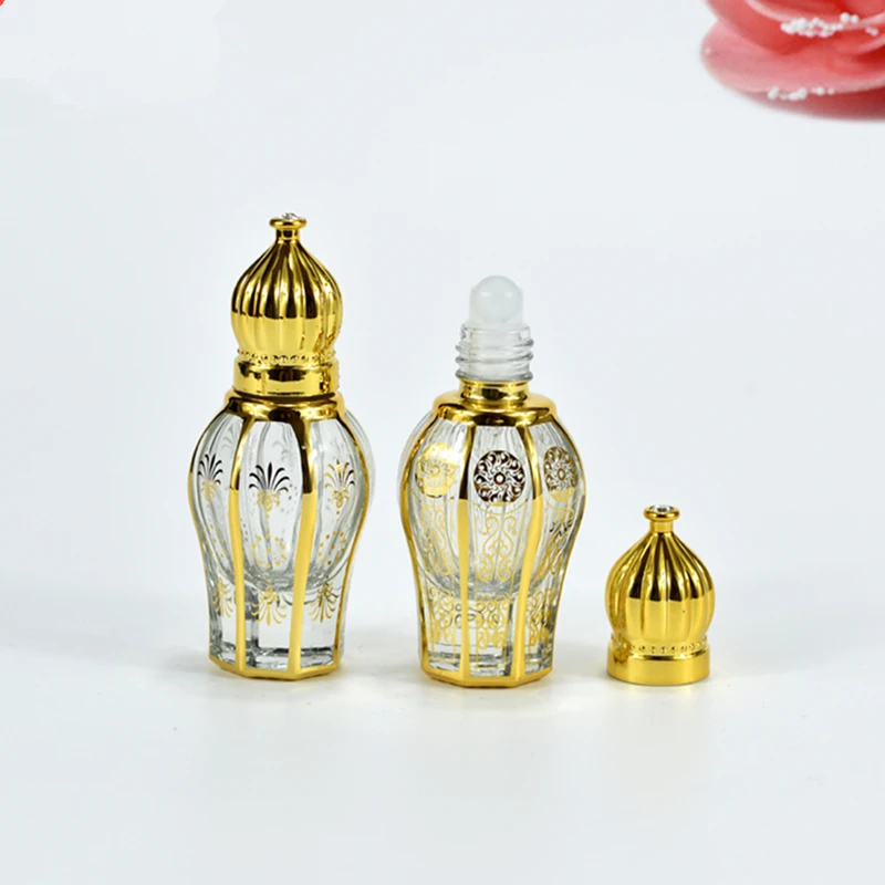 50pcs Perfume Bottle 10ml Glass Roll on Bottle Glass Bottle Gold Plating Essential Oil Container