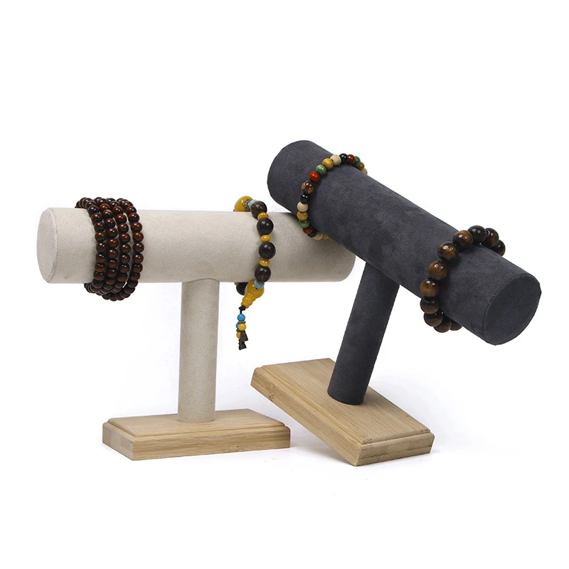 T-Förmigen Holz Basis Halskette Armband Schmuck Display Rack Uhr Schmuck Lagerung Rack Display Prop Schmuck Rack Dunkelgrau