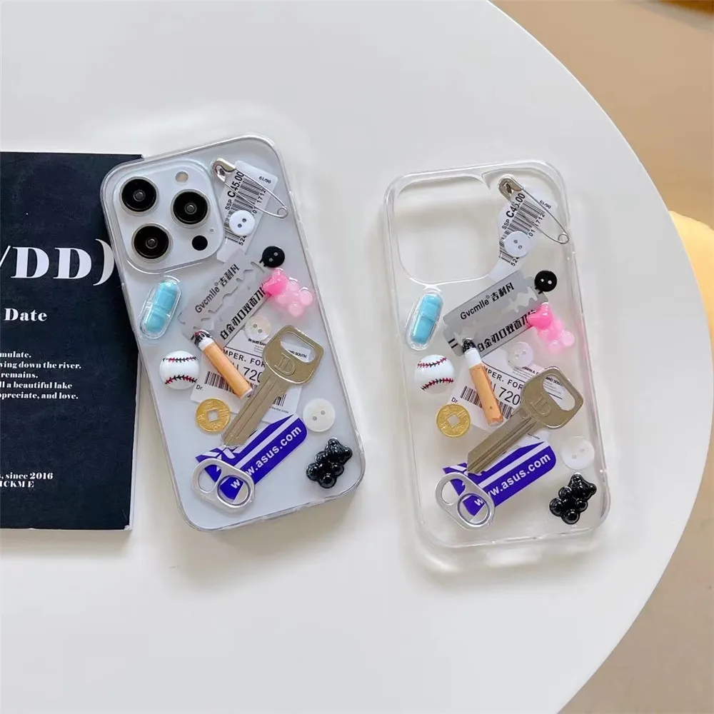 

Для iPhone X XR XS Max 11 12 13 14 Plus Pro Max Чехол Творческий 3D Мультфильм Лезвие Ключ Лекарство Защитная крышка для аксессуаров Apple
