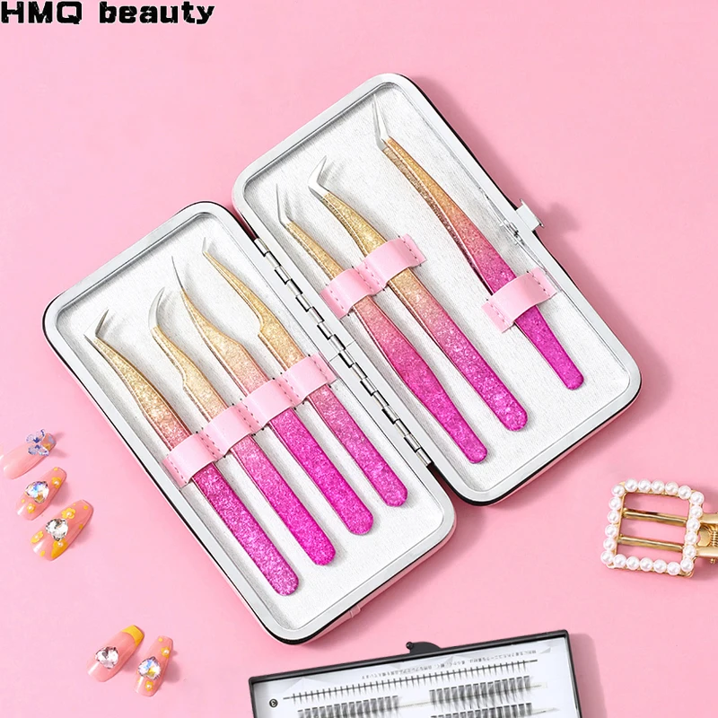 Eyelash Tweezers Kit Stainless Steel Accurate 3D Volume Fan Eyebrow Tweezer Non-magnetic Lash Extension Accessories Makeup Tools