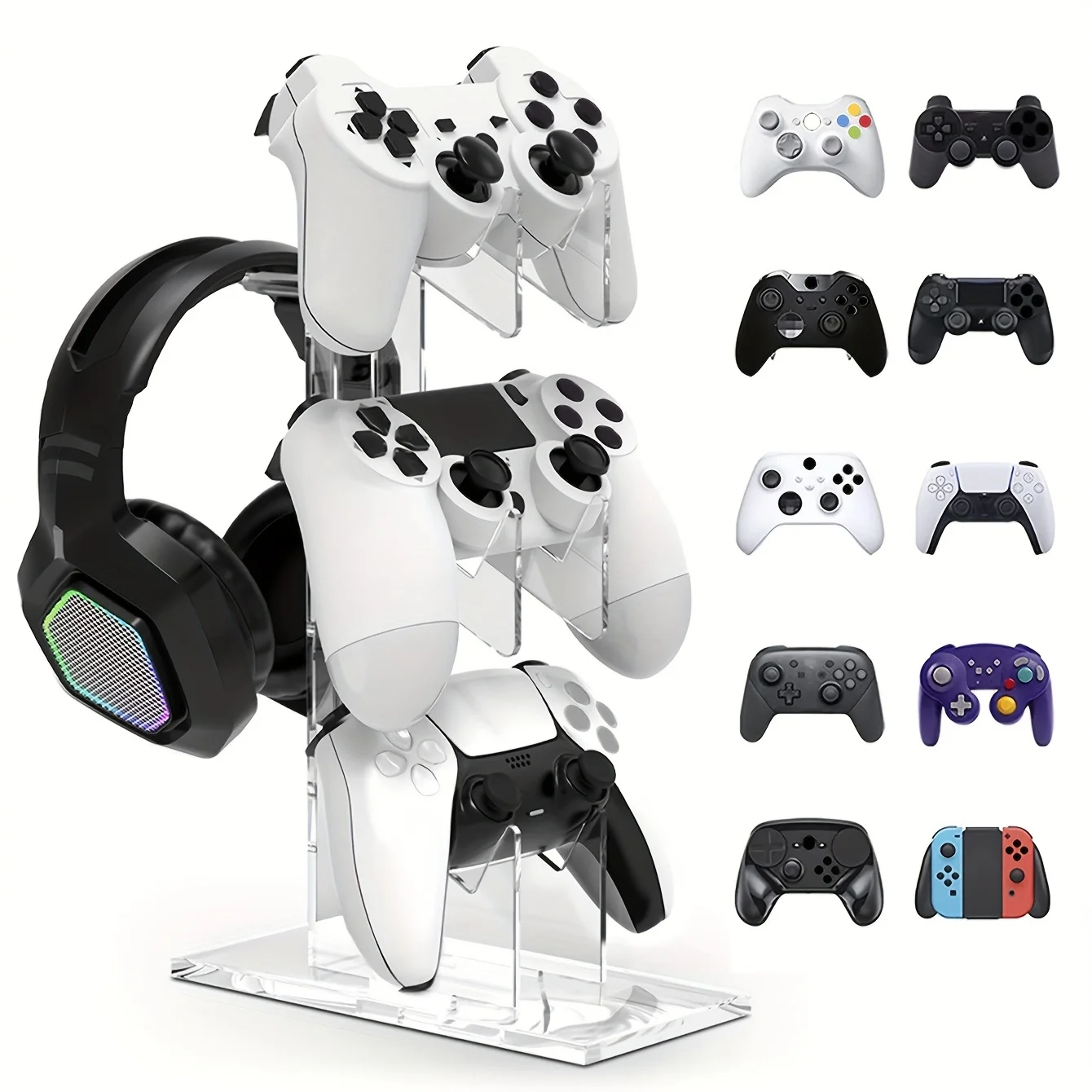 Universele 3-laags controllerhouder en hoofdtelefoonhouder Gameaccessoires voor PS5 PS4 opslaghouder zwart, wit, transparant