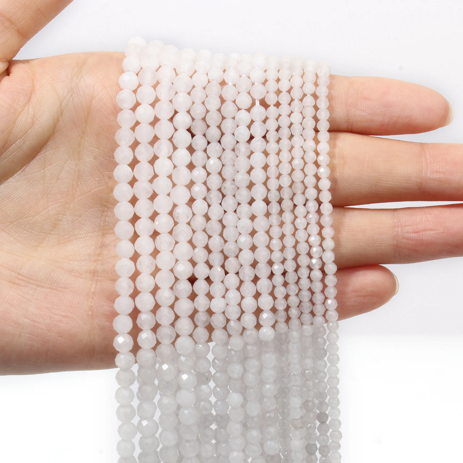 2/3/4mm AA Faceted White Jade Beads Natural Small Stone Tiny Waist Loose Bead For Jewelry Making Diy Bracelet Earrings Accessory