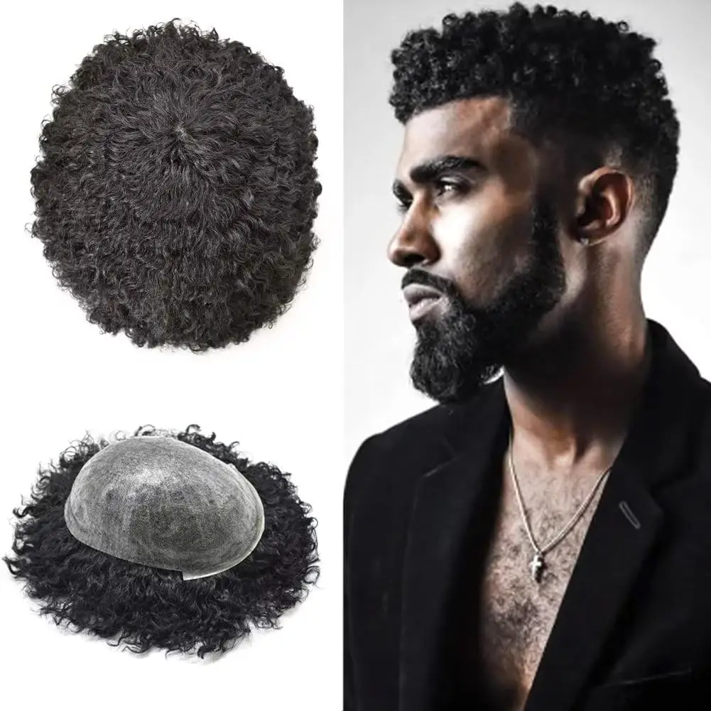 

Men Wig 100% Human Hair Curly Hair Full PU Base Toupee For Black Men Ready To Wear Out Of Box