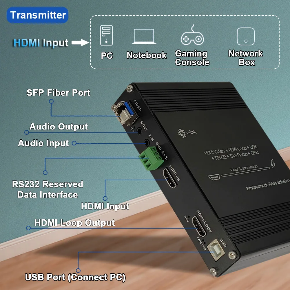 Imagem -03 - Extensor de Fibra Hdmi Kvm Transceptor de Vídeo Hdmi Multifuncional Full hd sm 20km Conversor de Fibra Rs232gpio 1080p