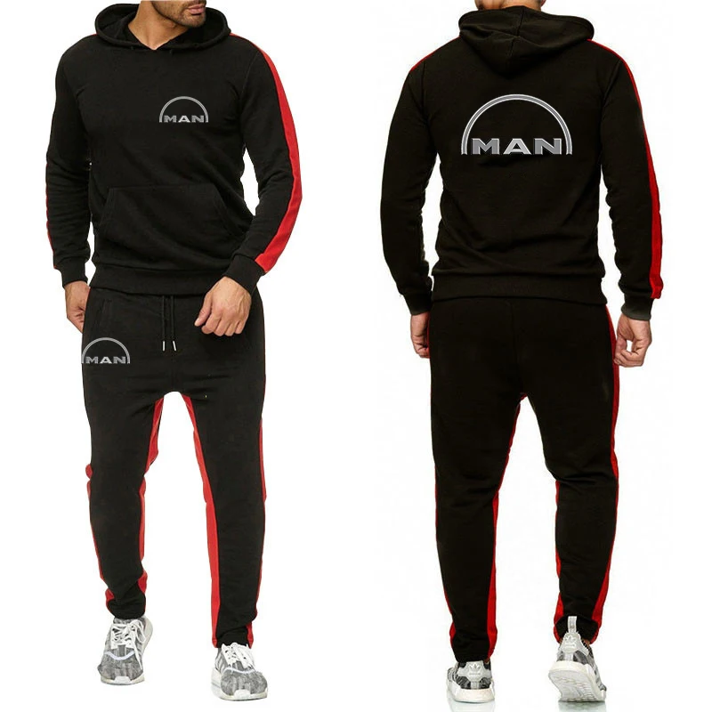 

2024 Men New MAN Truck Spring and Autumn Tracksuit Hoodie Solid Color Hooded Pullover+Pants Suit Casual Sportswear Sets