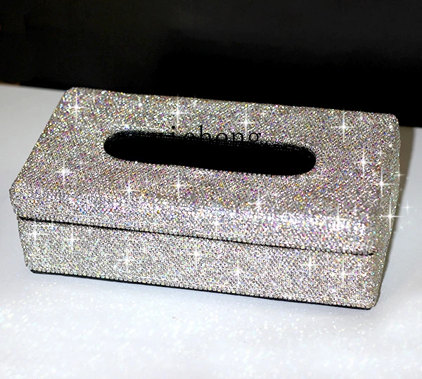 Zk High-Grade Leather Diamond Stick-on Crystals Tissue Box Creative Car Tissue Box