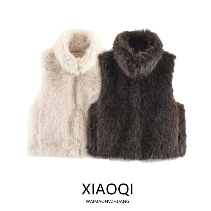 

Новинка осени 202, женский жилет, пальто с эффектом искусственного меха, универсальный воротник из искусственной овчины, высокий цвет, для поездок на работу