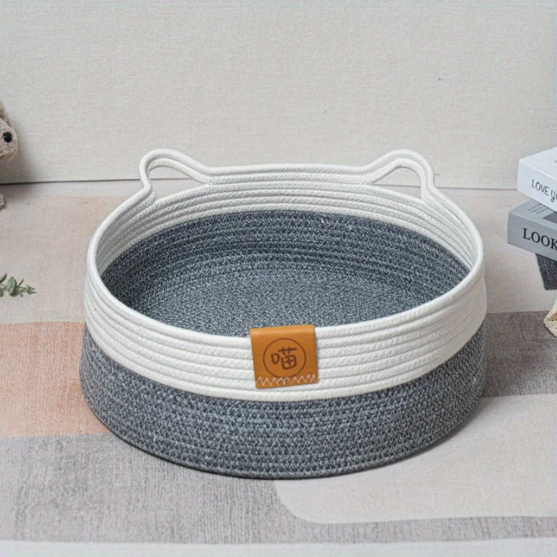 

Handmade Cotton Rope Weaving Cat House, Scratching Board, Nest Rattan, Washable Cats Beds, All Season