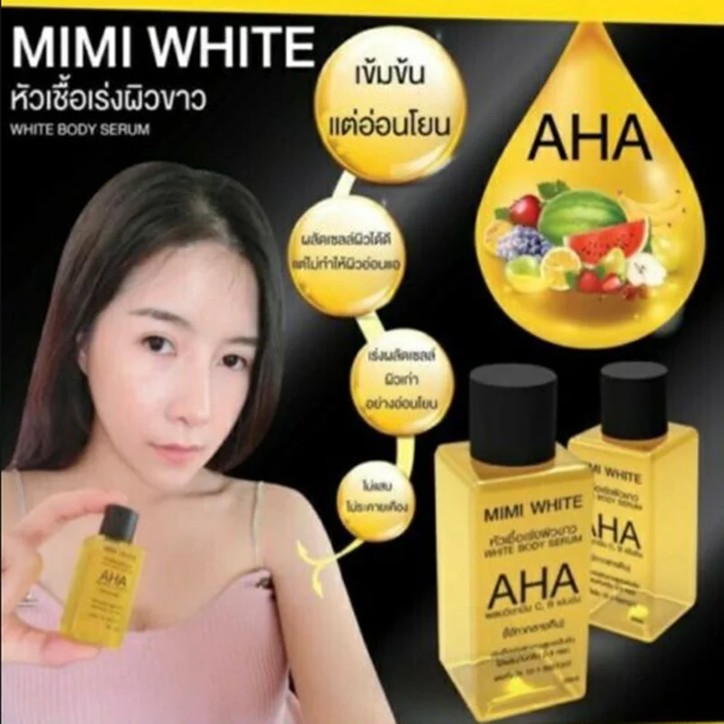 Mimi Wit Thai Serum Aha Whitening Body Serum, Vervagen Zwarte Vlekken En Littekens, Verlicht Zwarte Huid Onder Armen, Knieën, Enkels 30 Ml