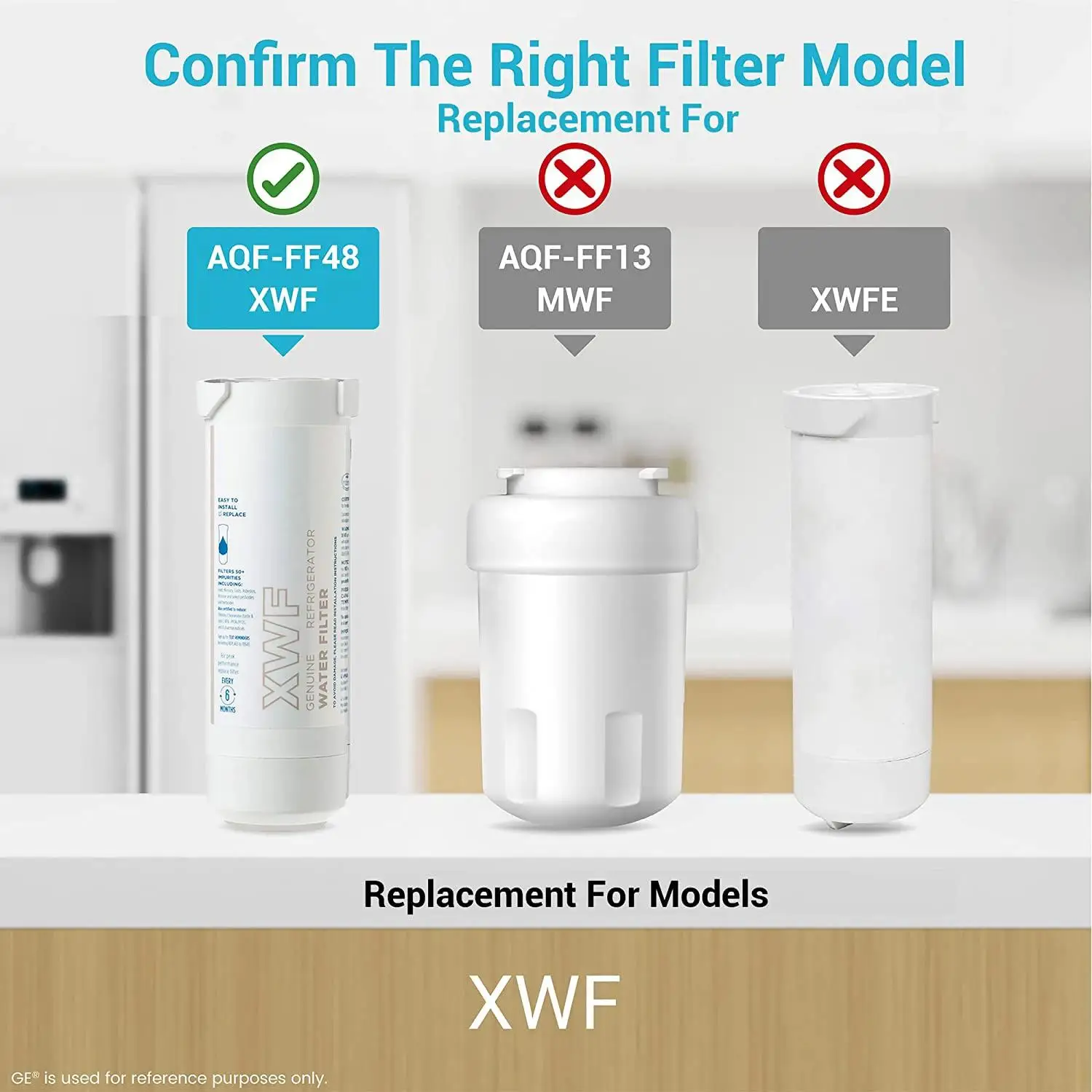 XWF Refrigerator Water Filter, Replacement for GE WR17X30702, NSF 42 & 372 Certified, Compatible with GNE27, GFE26, GDE25, GSS25, PSE25 Series Refrigerators