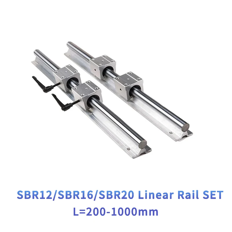 SBR Linear Rail SBR20 SBR16 SBR12 200-1000mm 1set:2Pcs Linear Guide SBR12/16/20 +4Pcs SBR12/16/20UU Blocks For CNC 3D Parts