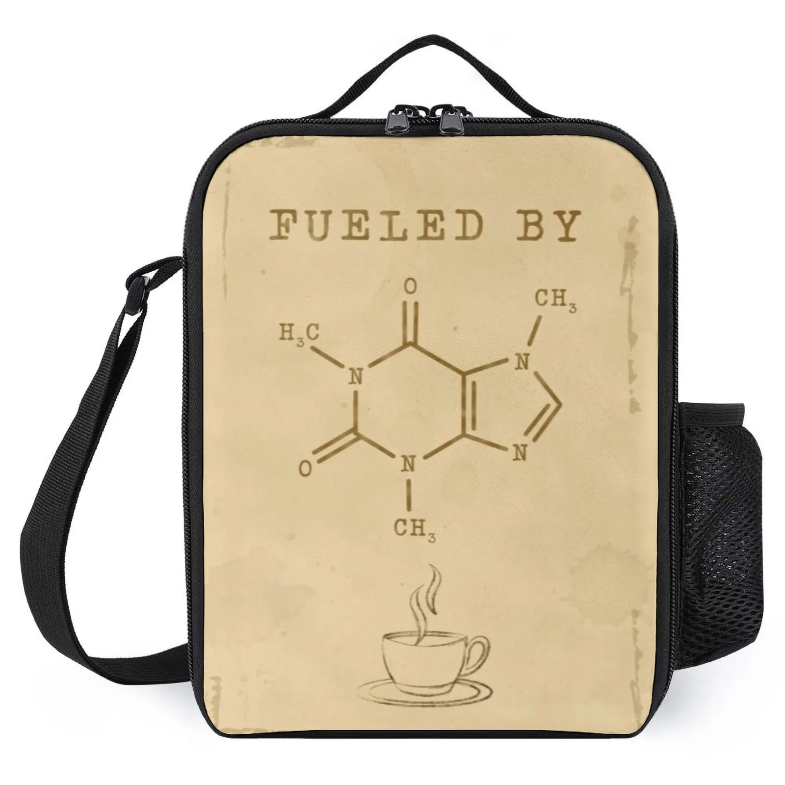 

Fueled by Caffeine V1 Cold Storage Bag Printed Lunch Bag With Shoulder Strap Lunch Box Children Insulation Lunch Box Bag