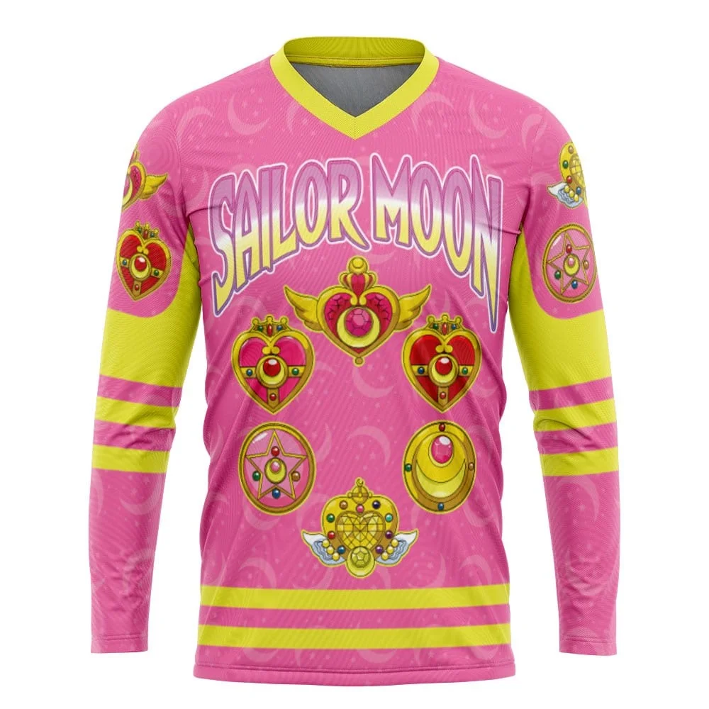 Bandai Ultraman Sailor Moon IP Themed Long Sleeve V Neck Jersey, Stylish All Over Print Graphic Top for Anime Fans Street Trip
