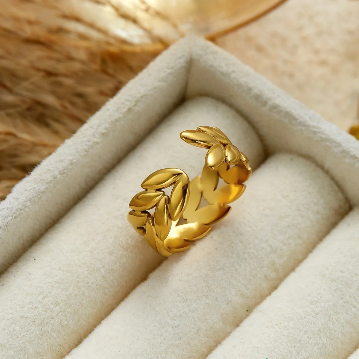 Edelstahl-Sonnen-Emaille-Blumen-Weizenblatt-Simulationsperlenringe für Damen und Herren, trendige, retro-inspirierte, geometrische Breitbandringe, Schmuck – Detail 27