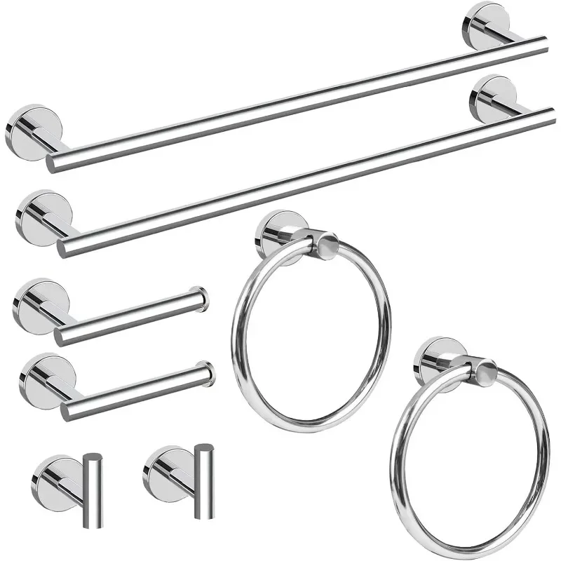 

8 Piece Stainless SteelPolished Chrome Bathroom Hardware Set,Bathroom Towel bar+Towel Ring+Toilet Paper Holder+ Robe Towel Hook