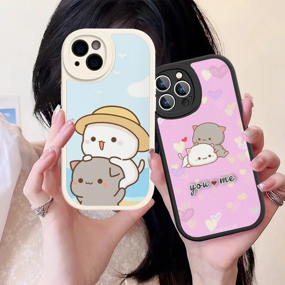 Couple Lovely Cute Gray Cat Phone Case Hard Leather For IPhone 16 15 14 13 12 Mini 11 14 Pro Max Xs X Xr 7 8 Plus Fundas