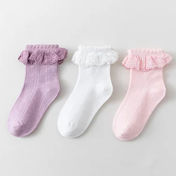 Spring Autumn Cotton Frilly Dance Toddler Short Ankle Stockings Kids Girls Cute White Princsee with Ruffles Lace Sock for Baby