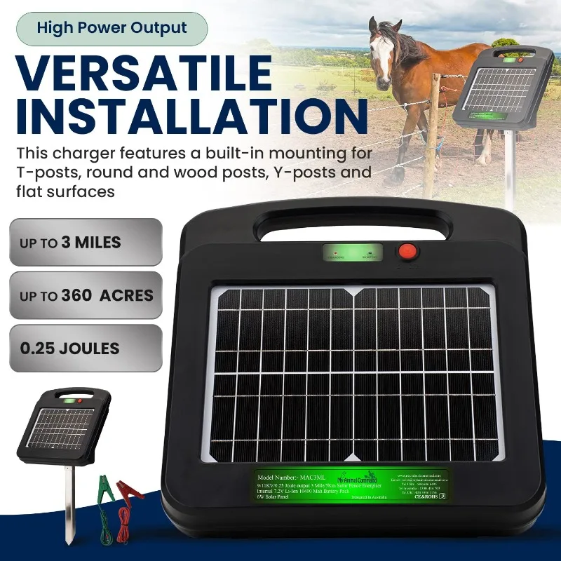 Chargeur de clôture électrique solaire 62Electric, Clôture électrique, 3 milles, 0.25 sorties