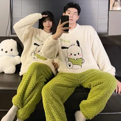 Sanrio Pacha Dog Winter New Couple Pajamas Women's Cartoon Warm Coral Fleece Cute Cartoon Men's Flannel Homewear Suit