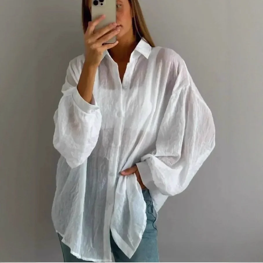 Protector solar v-ne largo Sve suelto algodón irt para mujeres coreano Sle Color puro Pol Collar Sved irt oulder Pad incluido