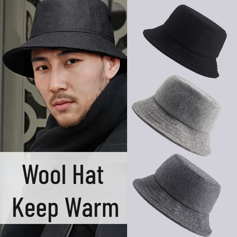 2023 Winter Bucket Hat for Men Women Ins Big Brim Show Face Smaller Quality Wool Keep Warm Windproof Fishing Hat Panama Hat