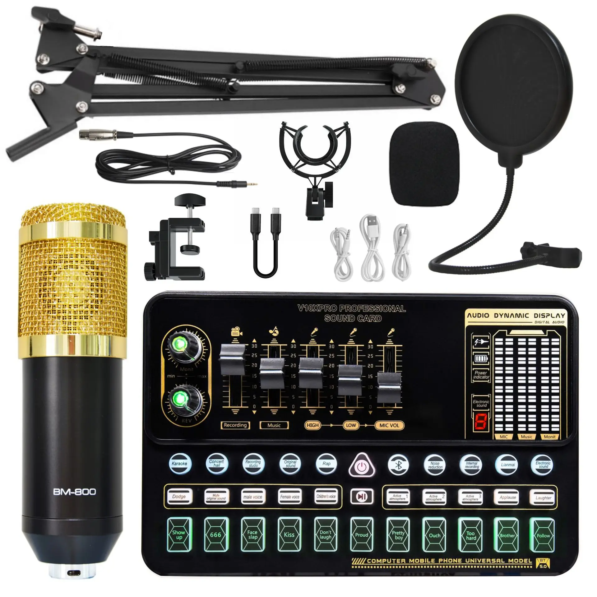 DJ Equipment BM800 Microphone Console Studio Sound Card Kit Cable Phone Mixing Computer Live Voice Mixer V10xPro Soundcard Set