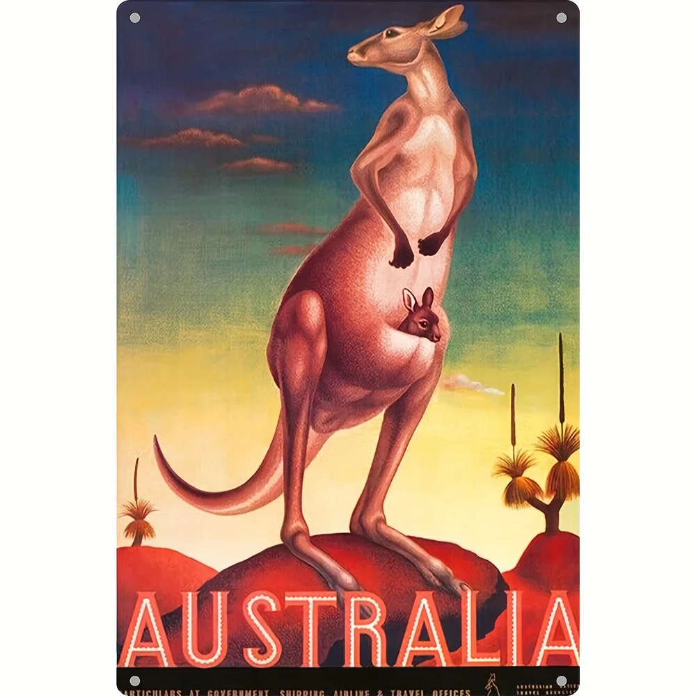 Retro Metal Aluminum Sign Australian Kangaroo & Baby Joey 8x12 Inches, Funny Wall Art Decor for Bathroom, Restaurant, Kitchen, B