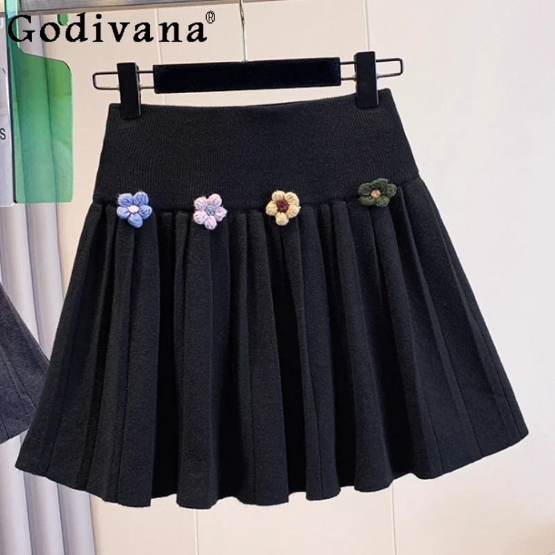 กระโปรงทรงเอเอวสูงไซส์ใหญ่สำหรับผู้หญิง สไตล์เกาหลี ผ้าถักลายดอกไม้ ดีไซน์หวานซ่อนเปรี้ยว  ใส่สบาย  ใหม่ล่าสุดสำหรับฤดูใบไม้ร่วง