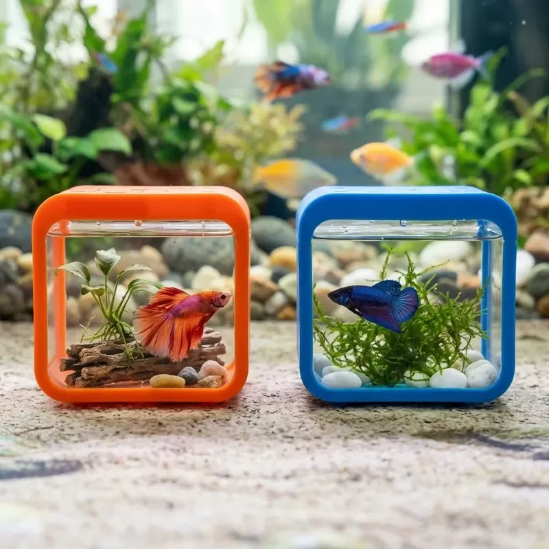 Relaxlines Wholesale Modular Mini Desktop Acrylic Plastic Transparent Aquarium Fish tank Home Creative Plastic Betta Fish Box
