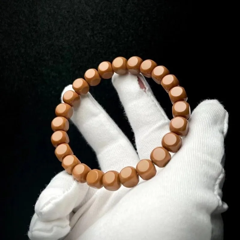 Authentic natural vintage-style barrel-shaped walnut bracelet, perfectly round, finely carved, hand-polished, single-loop collec