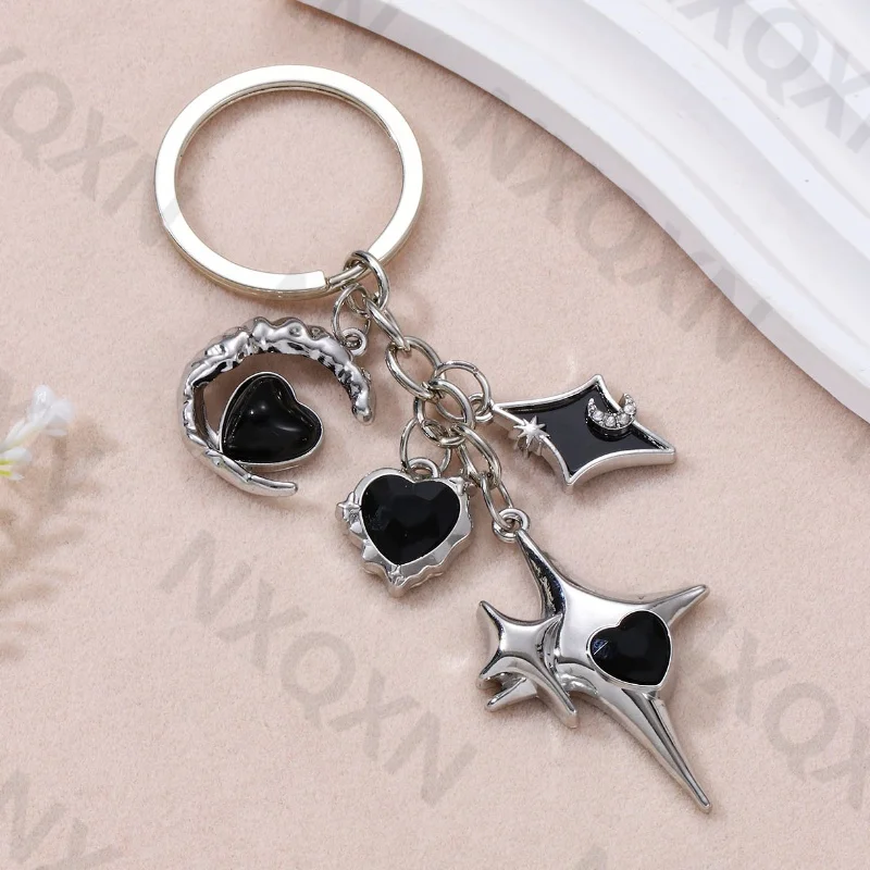 Y2K Pretty Heart Star Moon Enamel Keychain Love Classic Key Ring For Women Girls Good Gift Handbag Decoration Handmade Jewelry