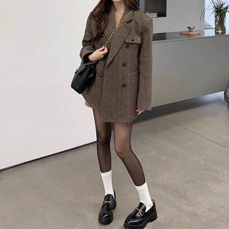 Suit Woolen Coat Women's 2025 Autumn and Winter New Hepburn-style Small Man Thickened Woolen Jacket Women's Clothing