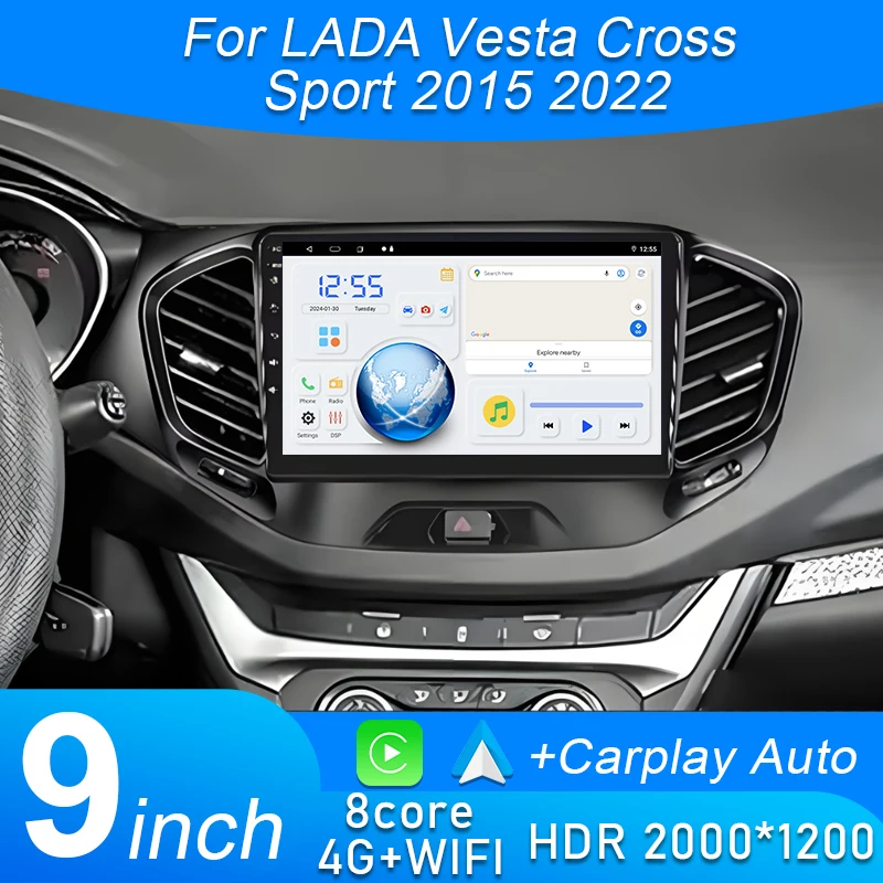 

Android авто радио для LADA Vesta Cross Sport 2015 2022, GPS, мультимедийный стереоплеер, головное устройство Carplay, поддержка рулевого управления, 4G WIFI