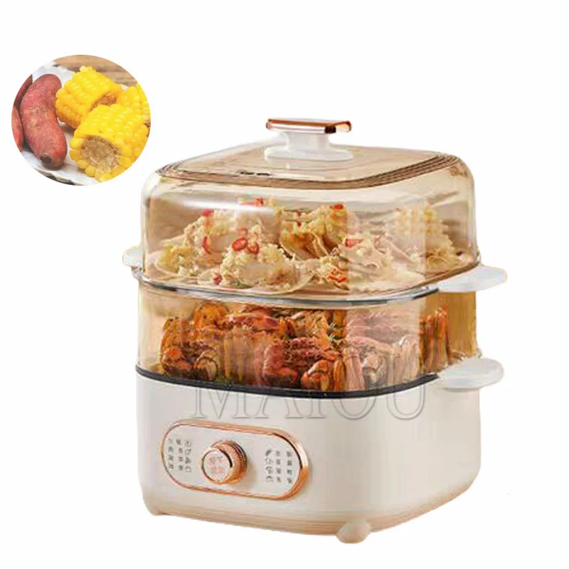 Household Two-Layer Transparent Electric Steamer Steam Pot Cooking Steaming Food Dumplings Pan Warmer Multicooker Cooker 220V