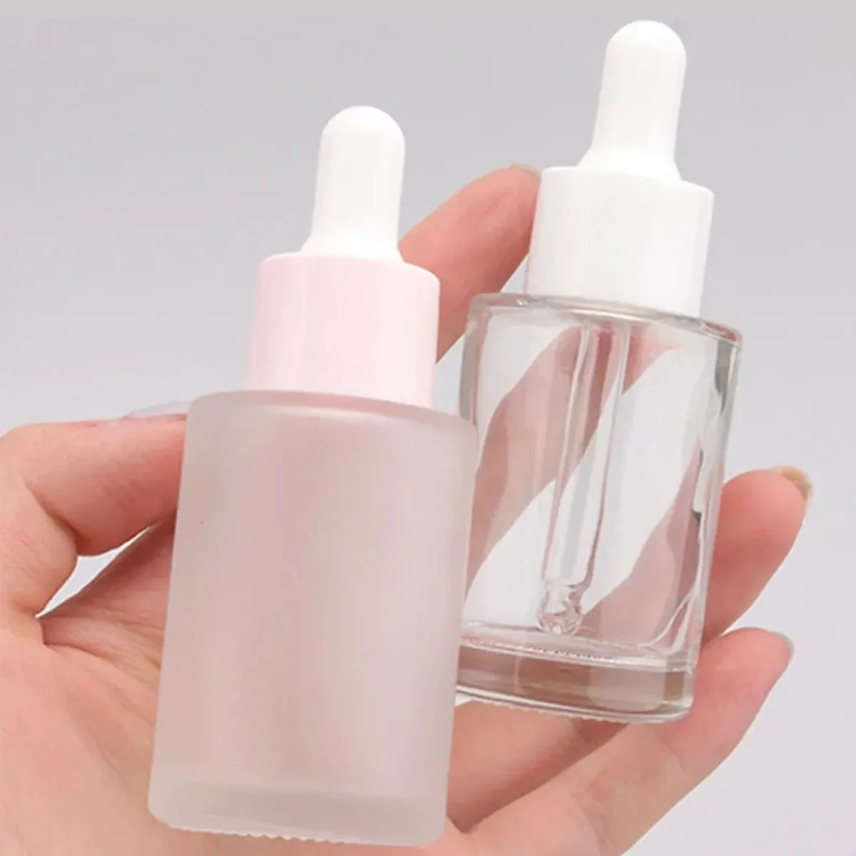 1X 3X 20/30ml Frosted Clear Amber Round Thick Glass Dropper Bottle for Essential Oils Essence Eye Drop Pipette Cap Refill Flat