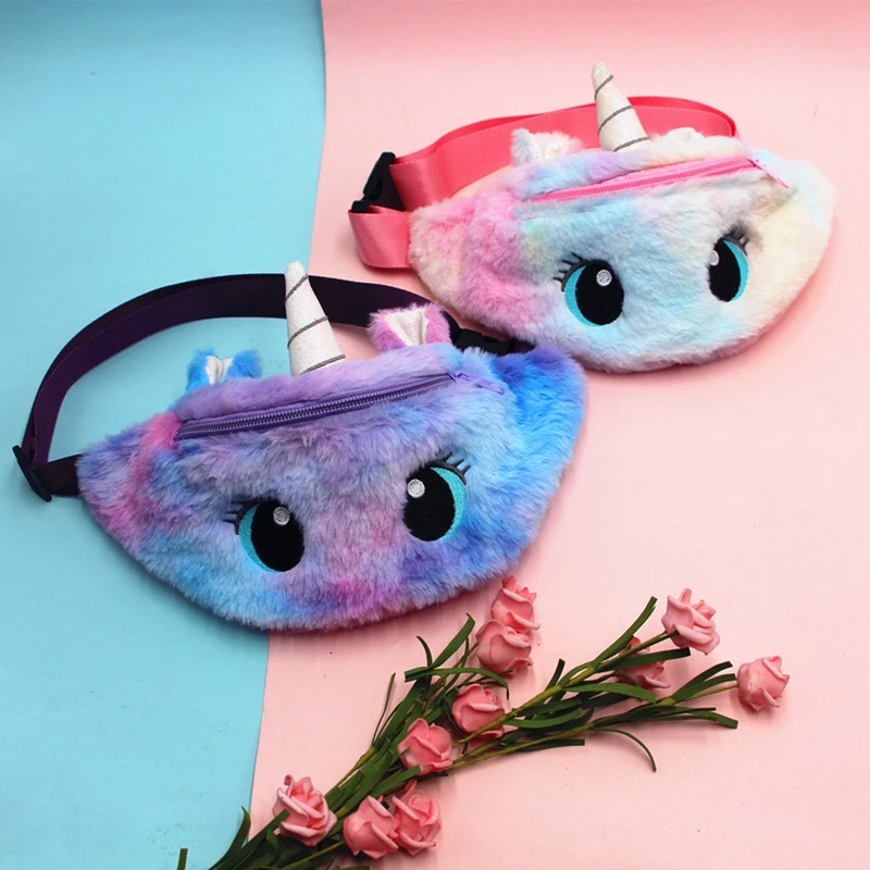 Fashion Fanny Pack Rainbow Colors Print Children'S Shoulder Belt Bags Kids Phone Pouch Cartoon Unicorn Waist Bag For Women/Girl