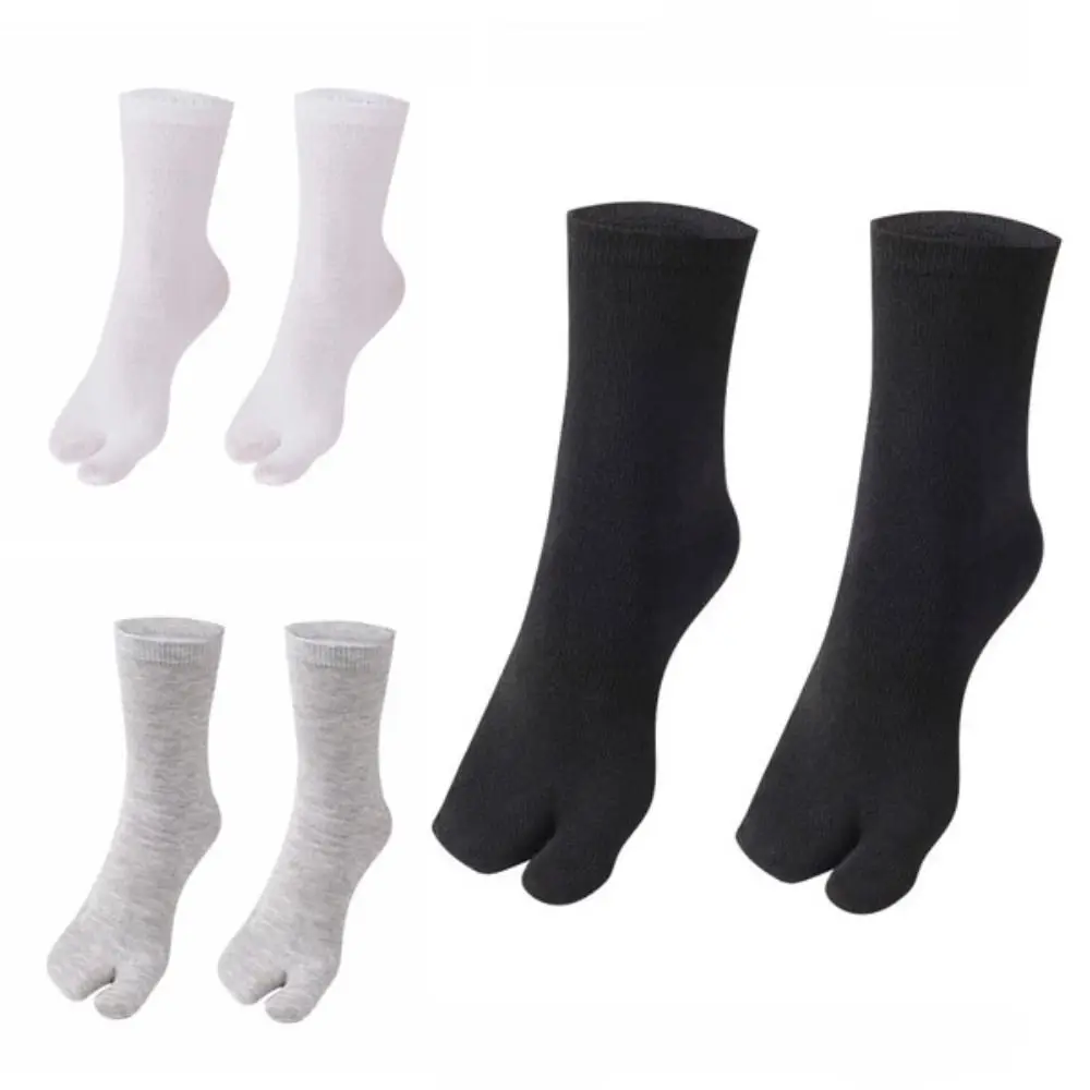 5Pairs Anti Slip Two Toed Cotton Socks Mid-calf Business Toe Separator Socks Women Men Solid Color Short Tube Socks Summer