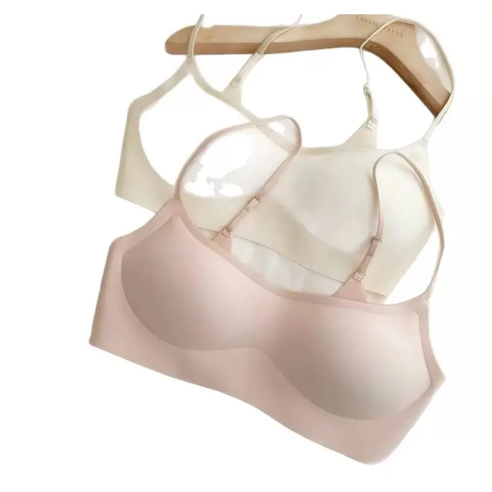 Hautfarbener unsichtbarer BH, tief ausgeschnitten, dünner Cup, kabellos, Push-up, nahtlose Unterwäsche für Damen, dünne Träger, Flüssig-Foundation-Lingerie, Größe 32-38