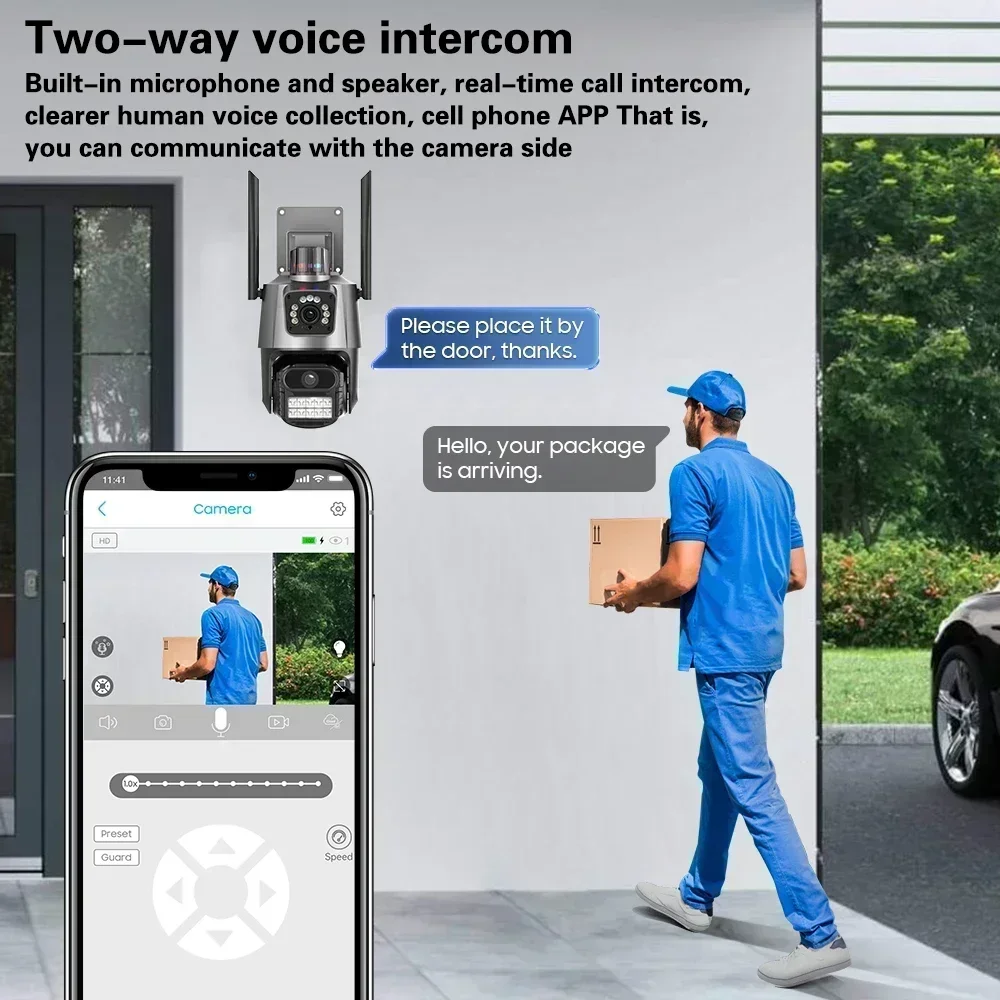 BIG SALE 8MP 4K Wifi Camera Dual Lens Security Protection Waterproof Security CCTV Video  Police Light Alarm Surveillance Camera