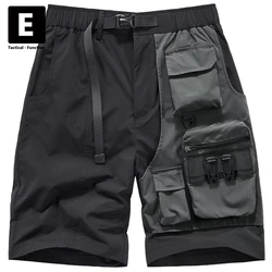 Summer Cargo Shorts Men Black Techwear Shorts Patchwork Fashion Streetwear Function Bottoms Male