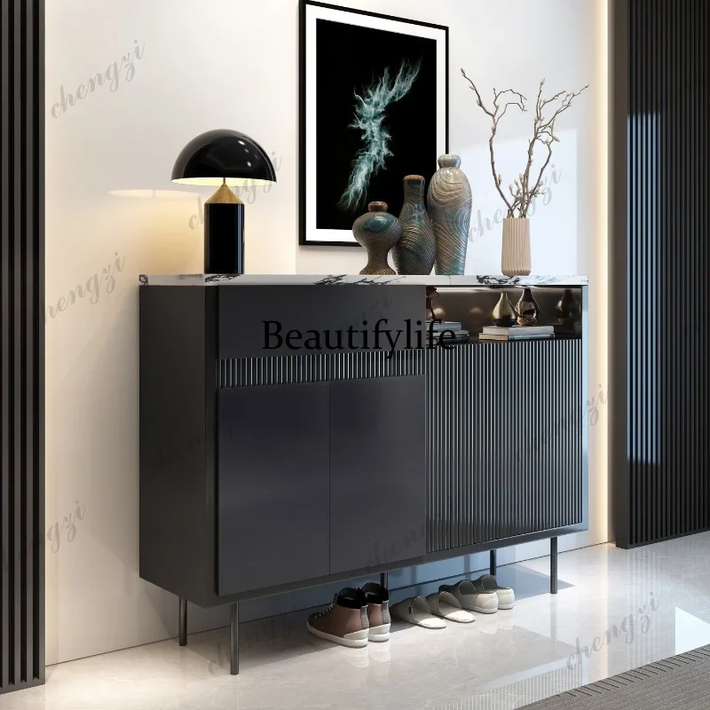 Italian light luxury marble shoe cabinet, living room storage decorative side cabinet, antique solid wood entrance door cabinet