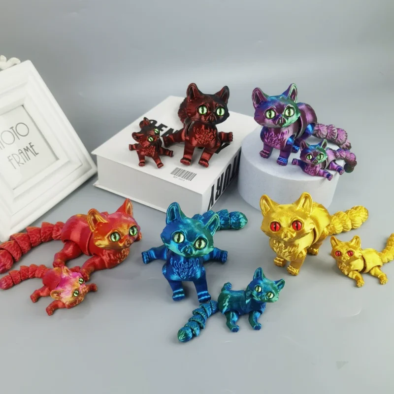 ثلاثية الأبعاد الطباعة الكرتون القط الديكور مضحك محاكاة لطيف القط زخرفة المفاصل المنقولة الإبداعية سطح المكتب التماثيل هدية تزيين المنزل #2