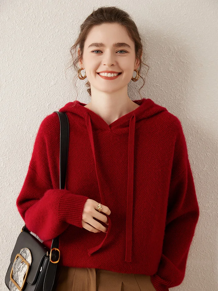 

Women's Thick Hooded Pullover Exquisite 100% Cashmere Sweater Autumn Winter Soft Warm Solid Casual Loose Classic Clothing Tops