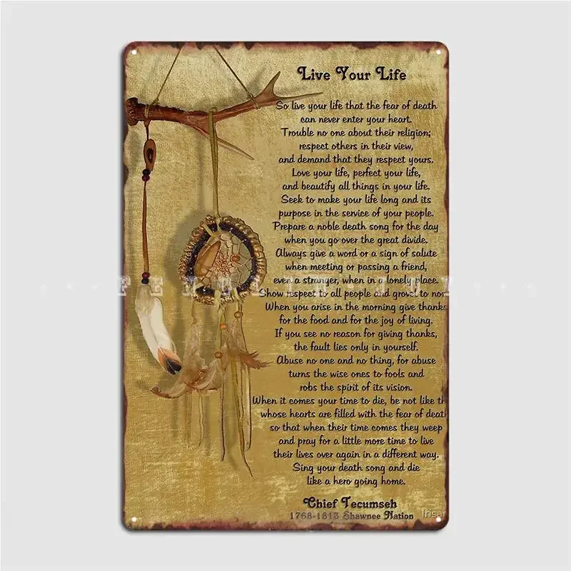 Live Your Life By Chief Tecumseh Dream Catcher Metal Sign Cinema Living Room Mural Design Plaques Tin Sign Posters