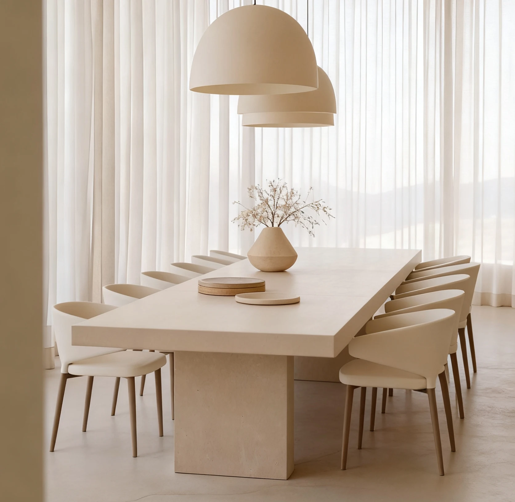 High-End Dining Table Light Luxury Beige Stone Top Geometric Base Dining Table Elegant Accent Travertine Stone Dining Table Set
