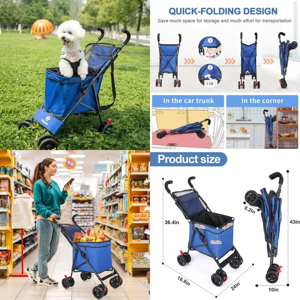 Compact Outdoor Dog Stroller, 60 lbs Capacity, Shopping Cart, Ideal for Camping, Sports, and Gardening (Blue)